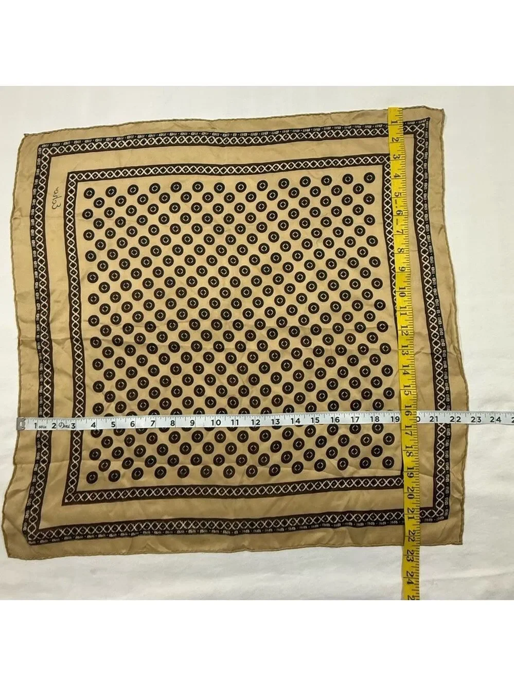 Echo Scarf Vintage Brown Tan Geometric Print Hand Rolled